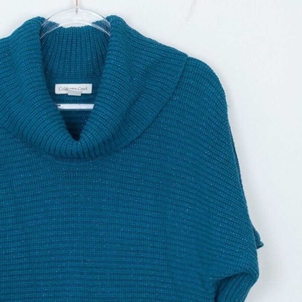 Coldwater Creek Womens Short Sleeve Cowl Neck Knit Sweater Size M Blue Office - Picture 2 of 8